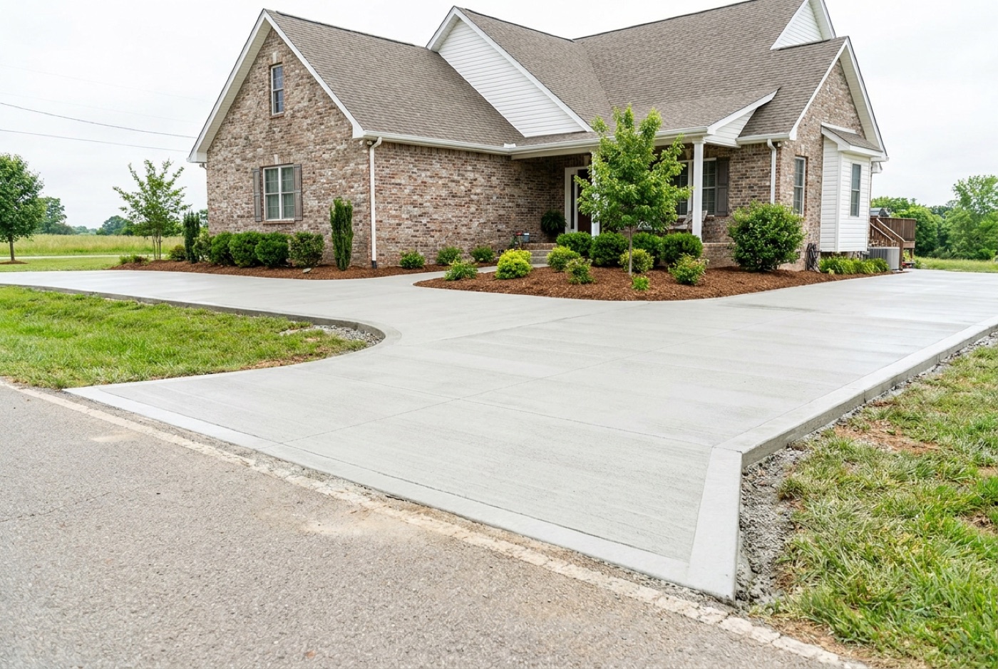 Broom-finished residential concrete driveway